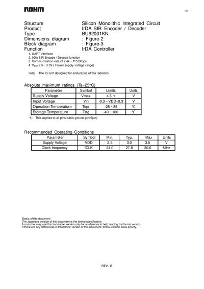 ROHM BU92001KN Datasheet - cover page
