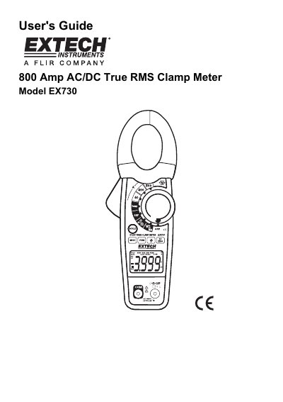 EXTECH EX730 800 Amp AC/DC True RMS Clamp Meter User's Guide - cover page