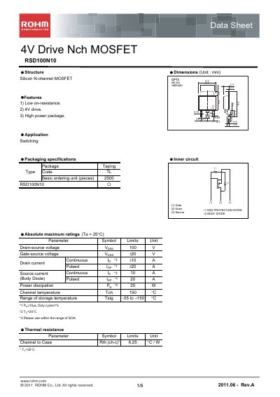 ROHM RSD100N10 Datasheet - cover page
