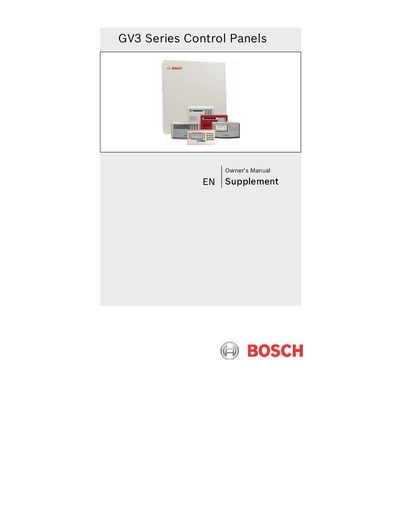 Bosch GV3 Series Control Panels Owner's Manual Supplement - cover page