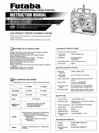 Futaba FP-6NPK/FP-6NFK Digital Proportional Radio Control Instruction Manual - cover page
