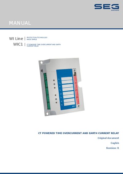 SEG Electronics WIC1 CT Powered Time Overcurrent and Earth Current Relay Technical Manual - cover page