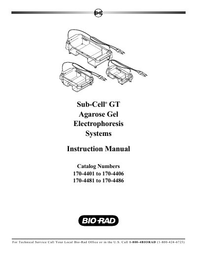 Bio‑Rad Sub‑Cell GT Agarose Gel Electrophoresis System Instruction Manual - cover page