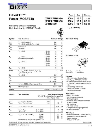 IXYS IXFH/IXFM10N90 IXFH/IXFM12N90 IXFH13N90 handbook - cover page