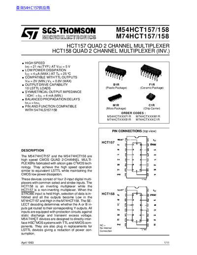 ST M54HCT157/158 M74HCT157/158 handbook - cover page