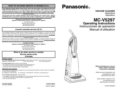 Panasonic MC-V5297 Vacuum Cleaner Operating Instructions - cover page