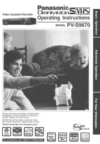 Panasonic PV-S9670 Video Cassette Recorder Operating Instructions - cover page