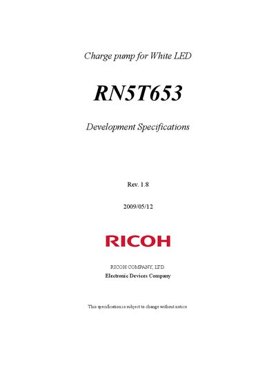 Ricoh RN5T653 Charge Pump for White LED Datasheet - cover page