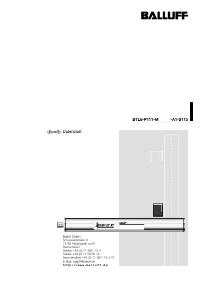Balluff BTL6-P111 Micropulse AT Displacement Sensor Datasheet - cover page