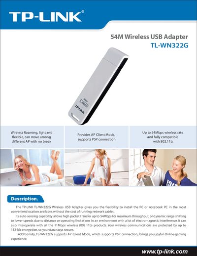 TP-Link TL-WN322G Wireless USB Adapter User Manual - cover page