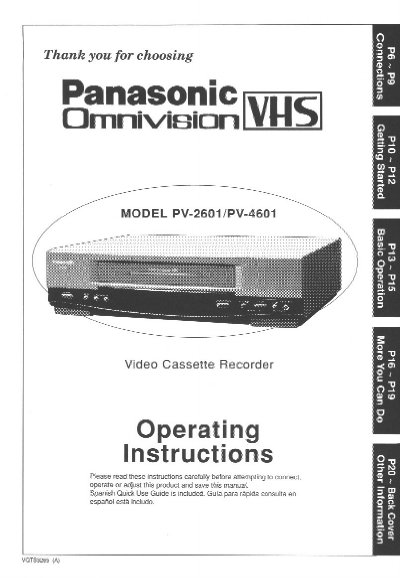 Panasonic PV-2601/4601 VCR Operating Instructions - cover page
