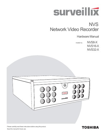 Toshiba Surveillix NVS8-X/NVS16-X/NVS32-X Network Video Recorder Hardware Manual - cover page