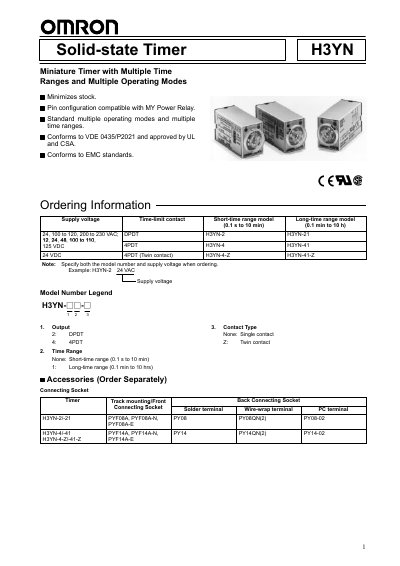 OMRON H3YN Solid-state Timer User Manual - cover page