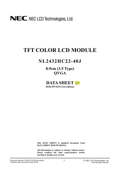 NEC NL2432HC22-40J LCD Module Datasheet - cover page