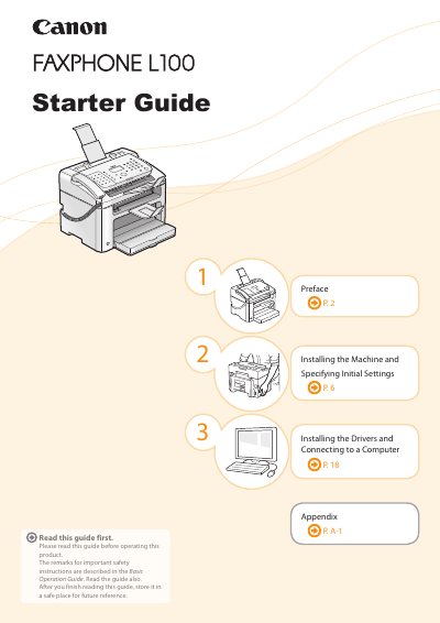 Canon FAXPHONE L100 Starter Guide - cover page