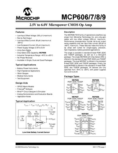 Microchip MCP606/7/8/9 Datasheet - cover page
