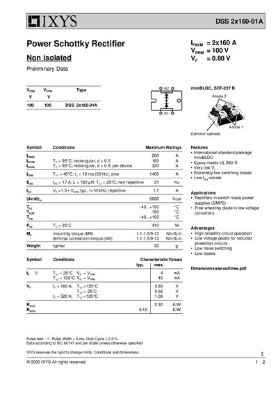 IXYS DSS 2x160-01A Handbook - cover page