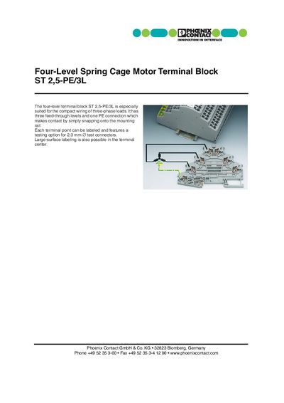 Phoenix Contact ST 2.5-PE/3L Four-Level Spring Cage Motor Terminal Block Handbook - cover page