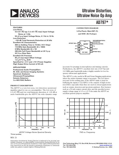 Analog Devices AD797 Operational Amplifier Datasheet