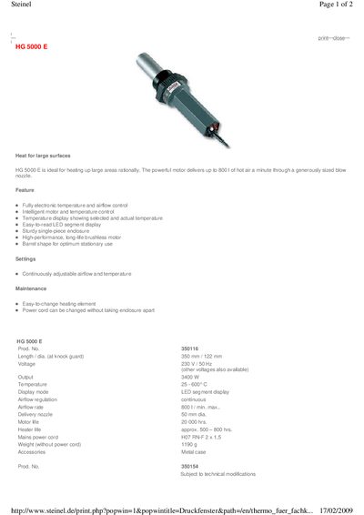 Steinel HG 5000 E Heater Handbook - cover page