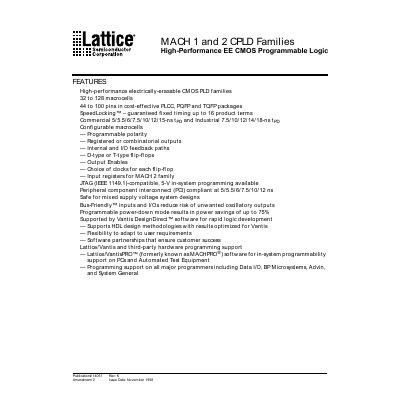 Lattice MACH 1 & 2 CPLD Families Datasheet - cover page