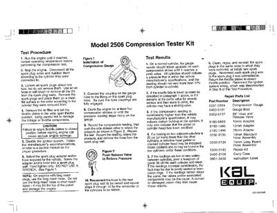 KAL Model 2506 Compression Tester Kit User Manual - cover page