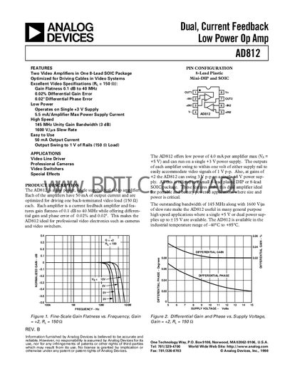 Analog Devices AD812 Datasheet - cover page