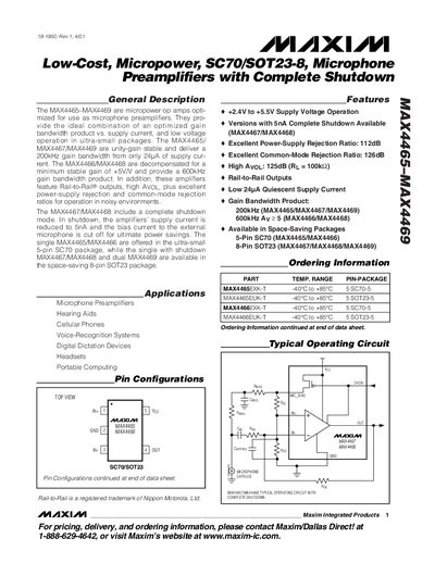 Maxim MAX4465‑MAX4469 Datasheet - cover page