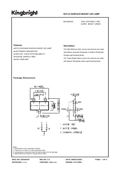 Kingbright DSAA6439 LED Datasheet - cover page