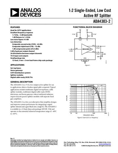 Analog Devices ADA4303-2 Active RF Splitter Datasheet - cover page