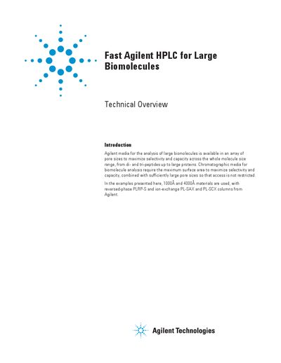 Agilent Fast HPLC for Large Biomolecules Technical Overview - cover page