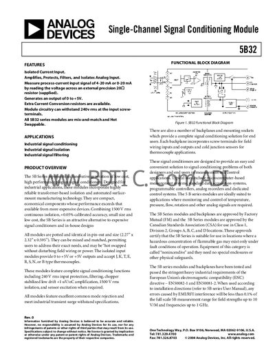 Analog Devices 5B32 Signal Conditioning Module Handbook - cover page