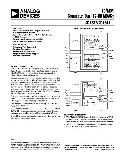 Analog Devices AD7837/AD7847 Product Handbook Rev C