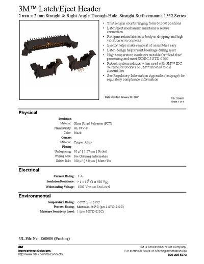 3M 1552 Series Latch/Eject Header Datasheet - cover page