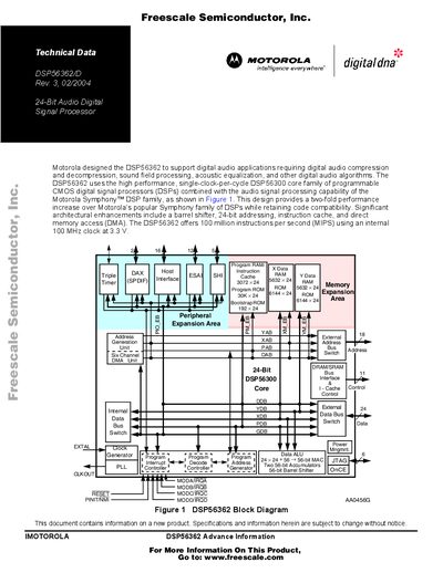 Freescale DSP56362/D Advance Information Datasheet - cover page