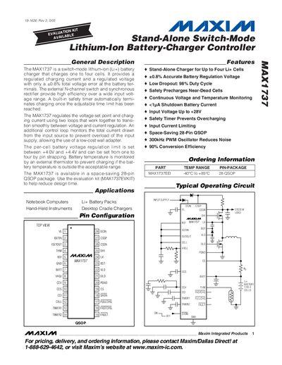 Maxim MAX1737 Stand-Alone Switch-Mode Lithium-Ion Battery-Charger Controller Datasheet - cover page