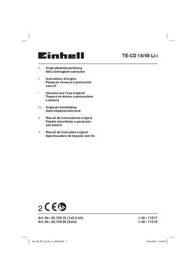 Bosch TE-CD 18/48 Li-i Cordless Hammer Drill User Manual - cover page