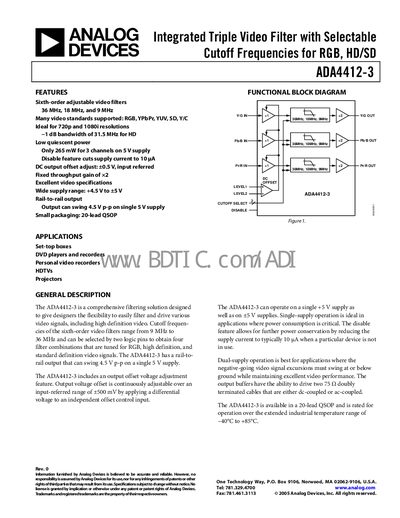 Analog Devices ADA4412-3 Video Filter Handbook - cover page
