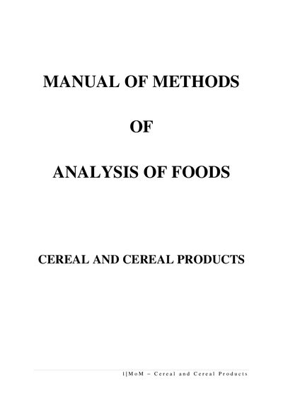 FSSAI Manual of Methods for Analysis of Cereal and Cereal Products - cover page