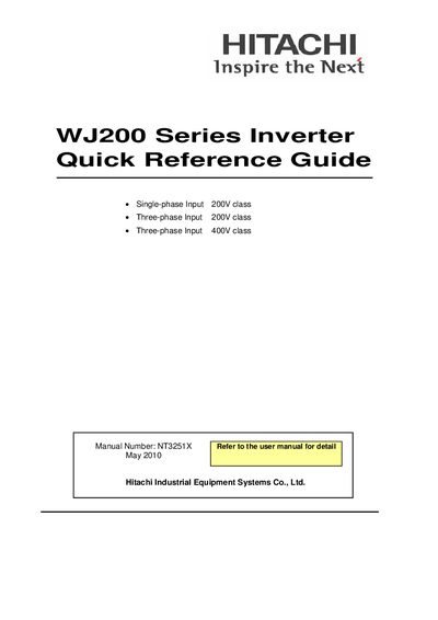 Hitachi WJ200 Series Inverter Quick Reference Guide