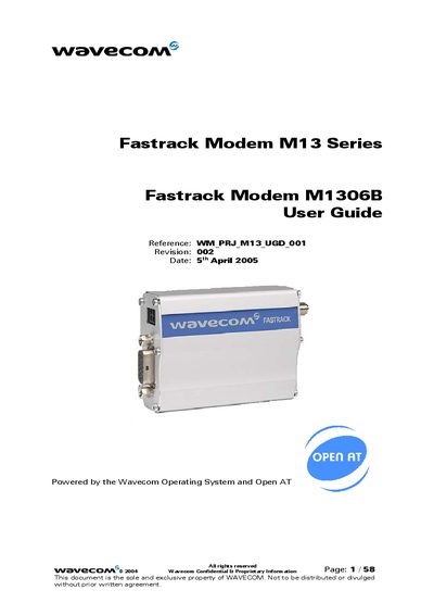 Wavecom Fastrack M1306B User Guide