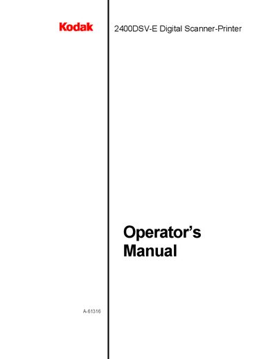 Kodak 2400DSV-E Digital Scanner-Printer Operator's Manual - cover page