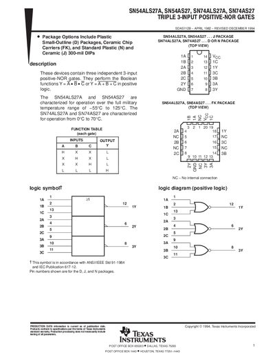 Texas Instruments SN54ALS27A SN54AS27 SN74ALS27A SN74AS27 Handbook - cover page