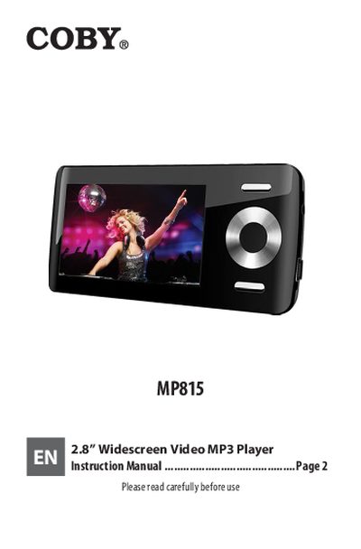 COBY MP815 2.8" Widescreen Video MP3 Player Instruction Manual - cover page