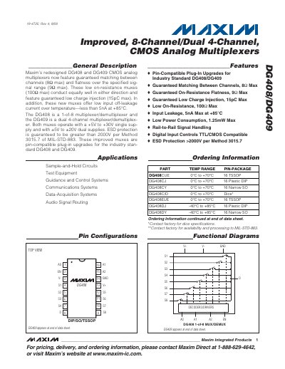 Maxim DG408/DG409 CMOS Analog Multiplexer Datasheet - cover page