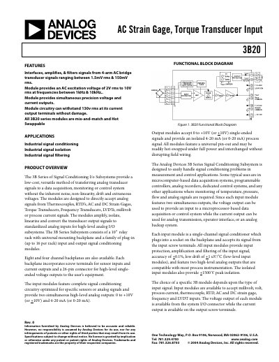 Analog Devices 3B20 AC Strain Gage Torque Transducer Input Datasheet