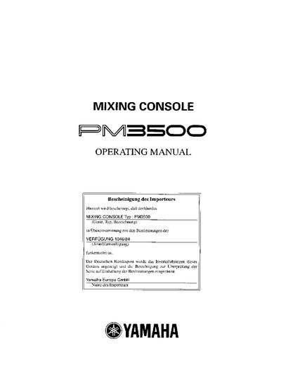 Yamaha PM3500 Mixing Console Operating Manual