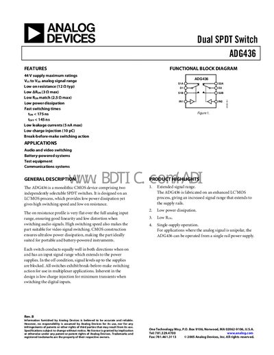 Analog Devices ADG436 Dual SPDT Switch Datasheet - cover page