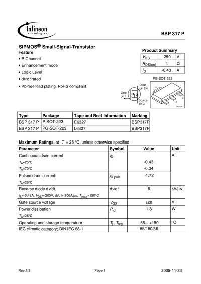 Infineon BSP317P Datasheet