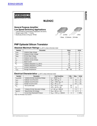 FAIRCHILD MJD42C Data Sheet - cover page